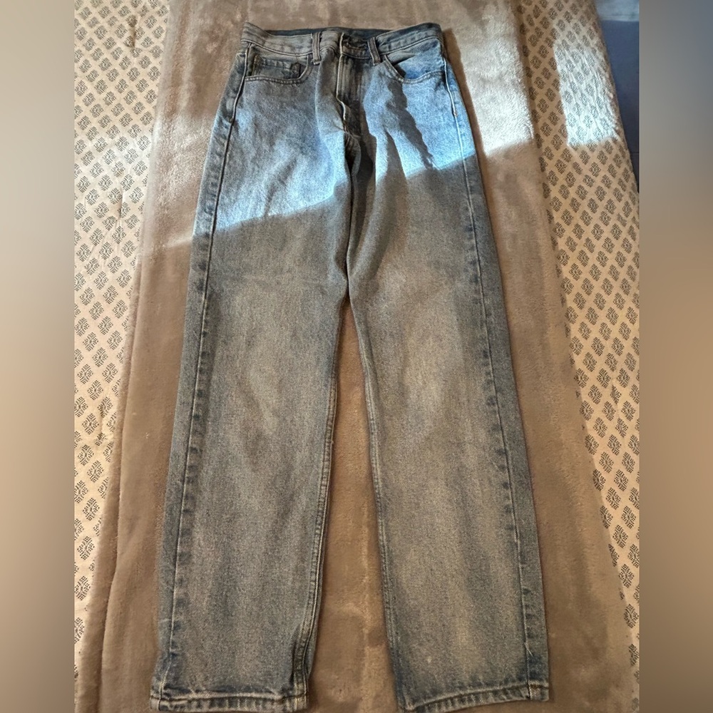 Straight leg light wash denim jeans